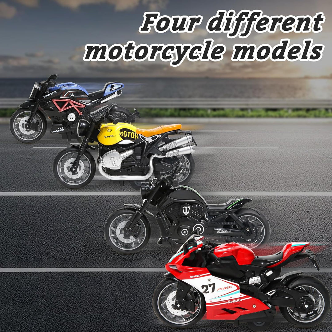 MQDMINI - Paquete de 4 juguetes de motocicleta con tracción trasera...
