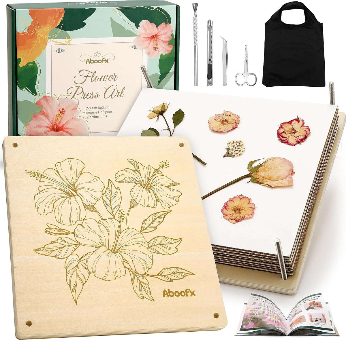 Aboofx Kit de prensado de flores de madera, 11 x 11 pulgadas