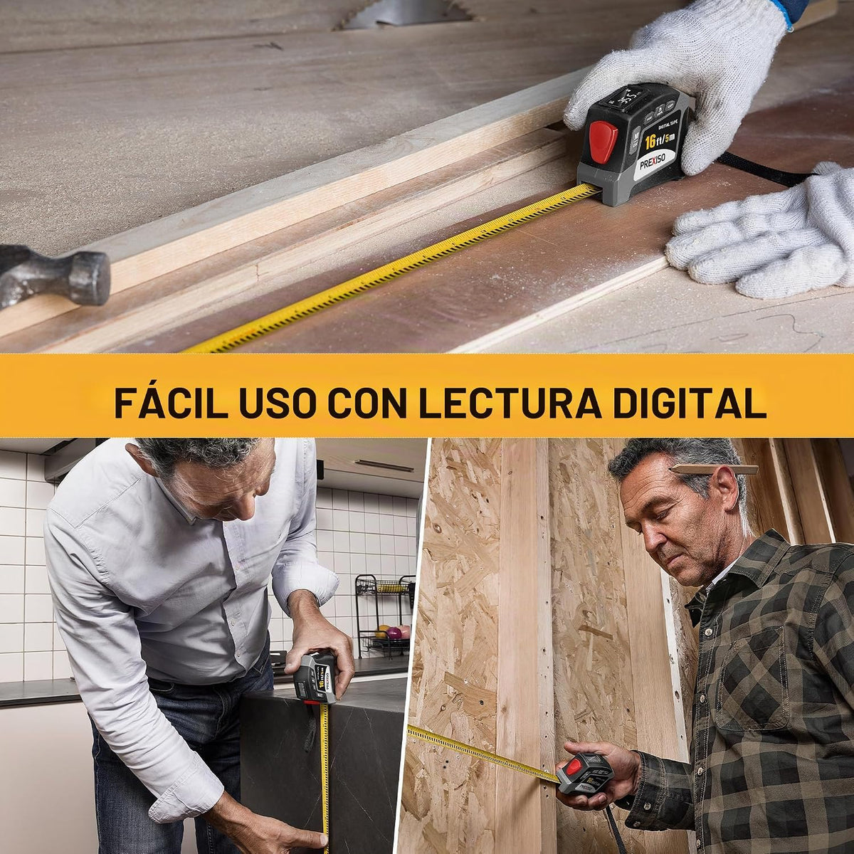 PREXISO - Cinta métrica digital 2 en 1, cinta métrica digital de 16 pies con bloqueo automático