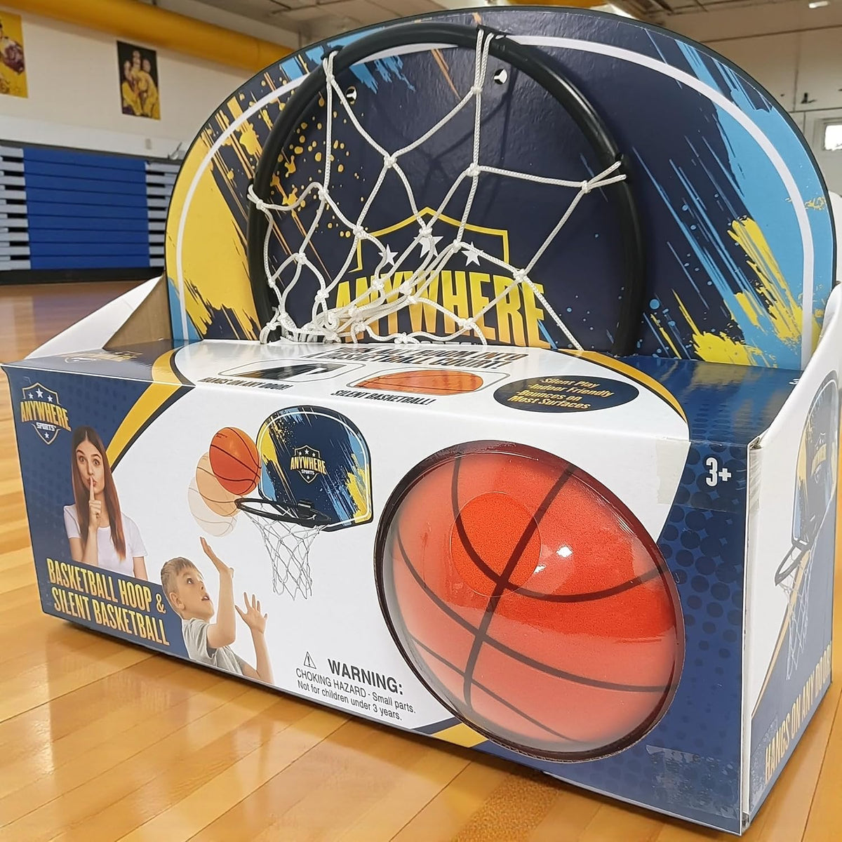 Juego de baloncesto silencioso y aro – Sobre la puerta, juego silencioso para niños, fácil montaje con clip, incluye baloncesto de espuma de 6 pulgadas