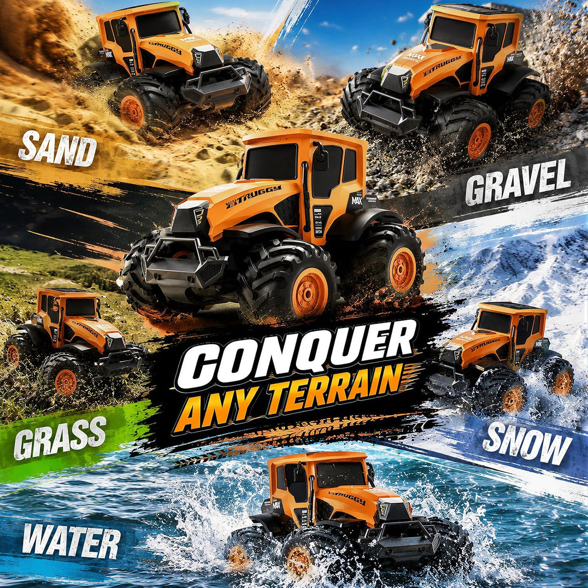 Tractor RC anfibio de granja 1:14, coche de acrobacias impermeable