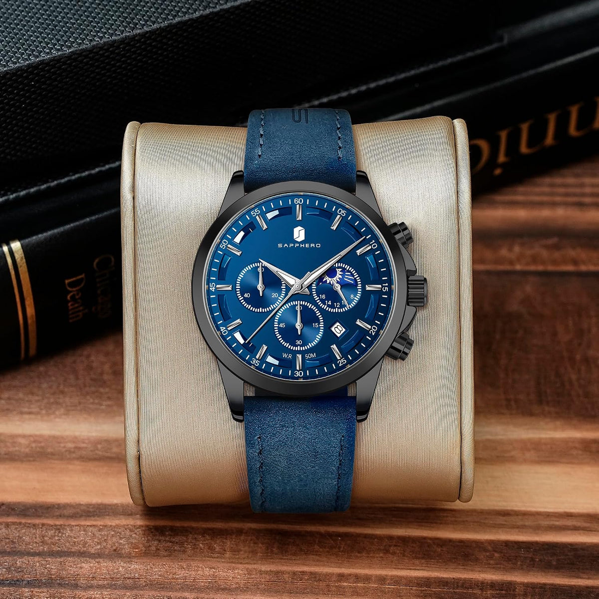 SAPPHERO Relojes cronógrafos para hombre, reloj analógico de acero inoxidable casual original para negocios, 50M, impermeable, luminoso, con esfera de fecha, regalo para hombre