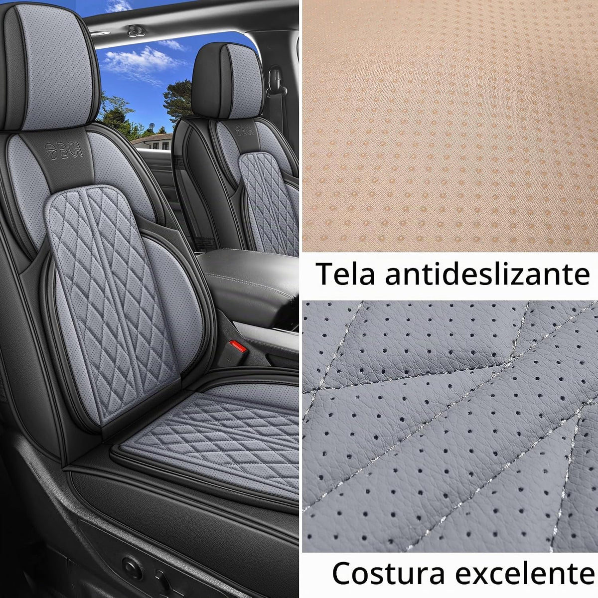 Funda de asiento de automóvil ajuste personalizado para Dodge Ram 1500 2500 3500 2002-2026, juego de fundas de asiento de piel sintética compatible con cojines de cabina regular Crew Quad (negro y gris, asiento delantero)