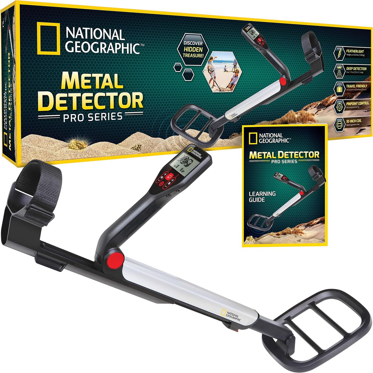 National Geographic Pro Series Detector de metales - Cazador de tesoros definitivo con puntero, bobina grande impermeable de 10" - ligera y plegable para un fácil transporte (exclusivo de Amazon)