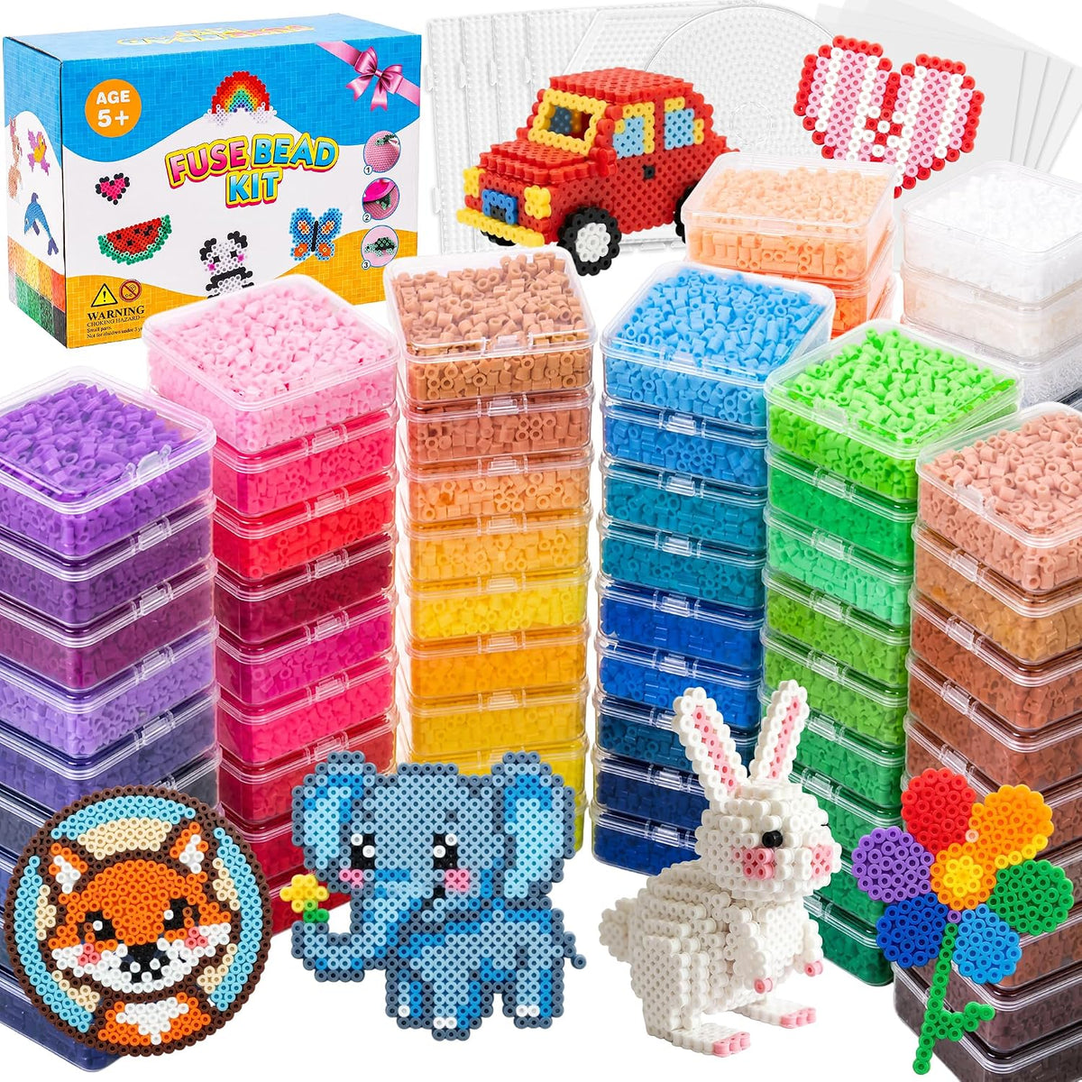 Kit de cuentas fusibles de 72 colores, 43200 cuentas fusibles de 0.197 pulgadas con papel de planchar, pinzas y tableros de clavijas coloridos, ideal para manualidades de arte escolar de niños
