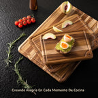 Juego de 3 tablas de cortar de teca para cocina, tablas de madera no tóxicas