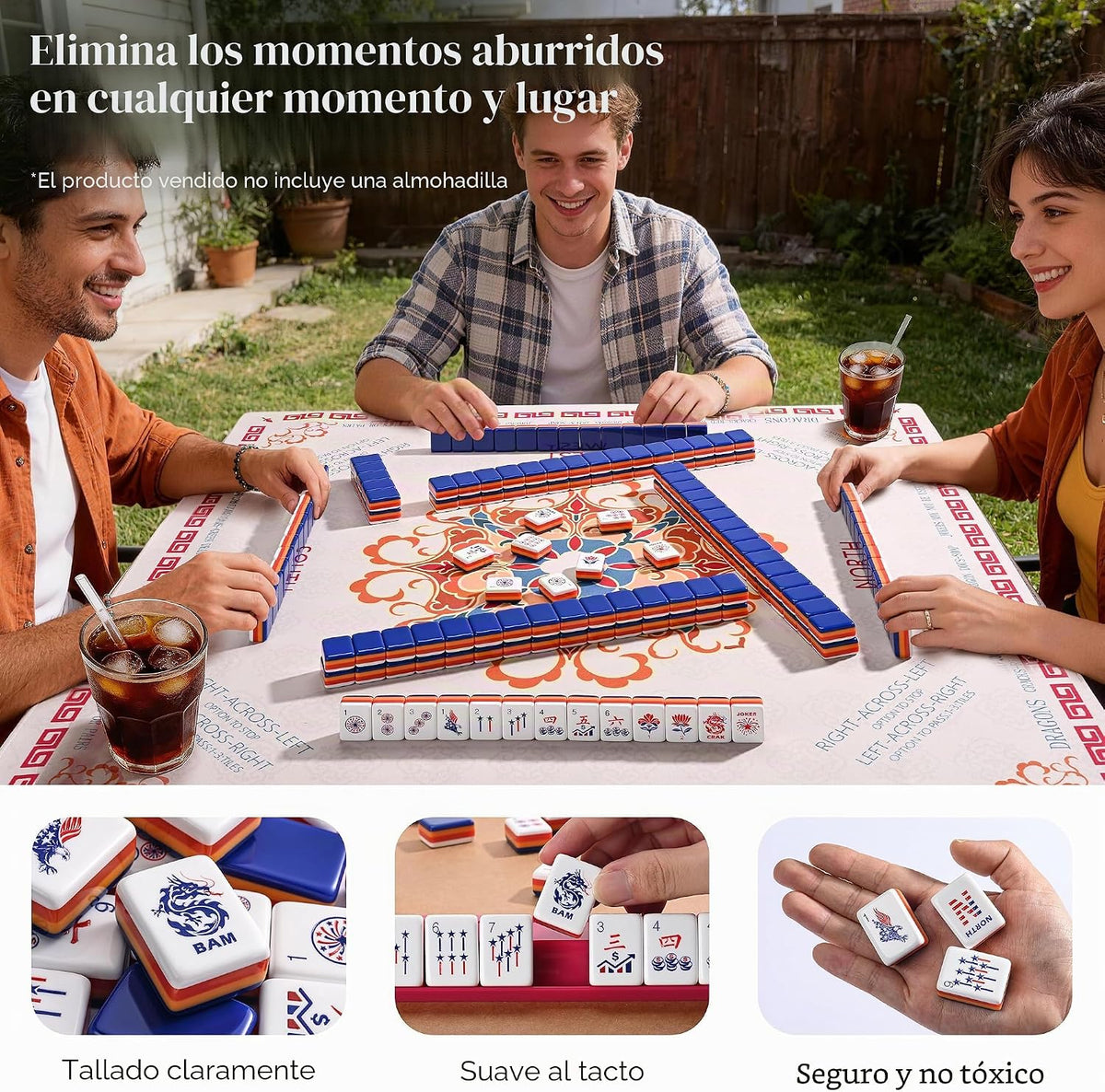 Juego de 160 azulejos de Mahjong americanos solamente, azulejos patrióticos de acrílico de 4 capas de Estados Unidos – Diseño patentado I+D hecho a medida para viajes de juego en casa (sin