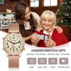 Hearkent Reloj atómico parlante para mujer, alto y claro, en inglés para personas mayores, ciegas, visualmente impariadas, regalo exquisito y elegante, 2004L