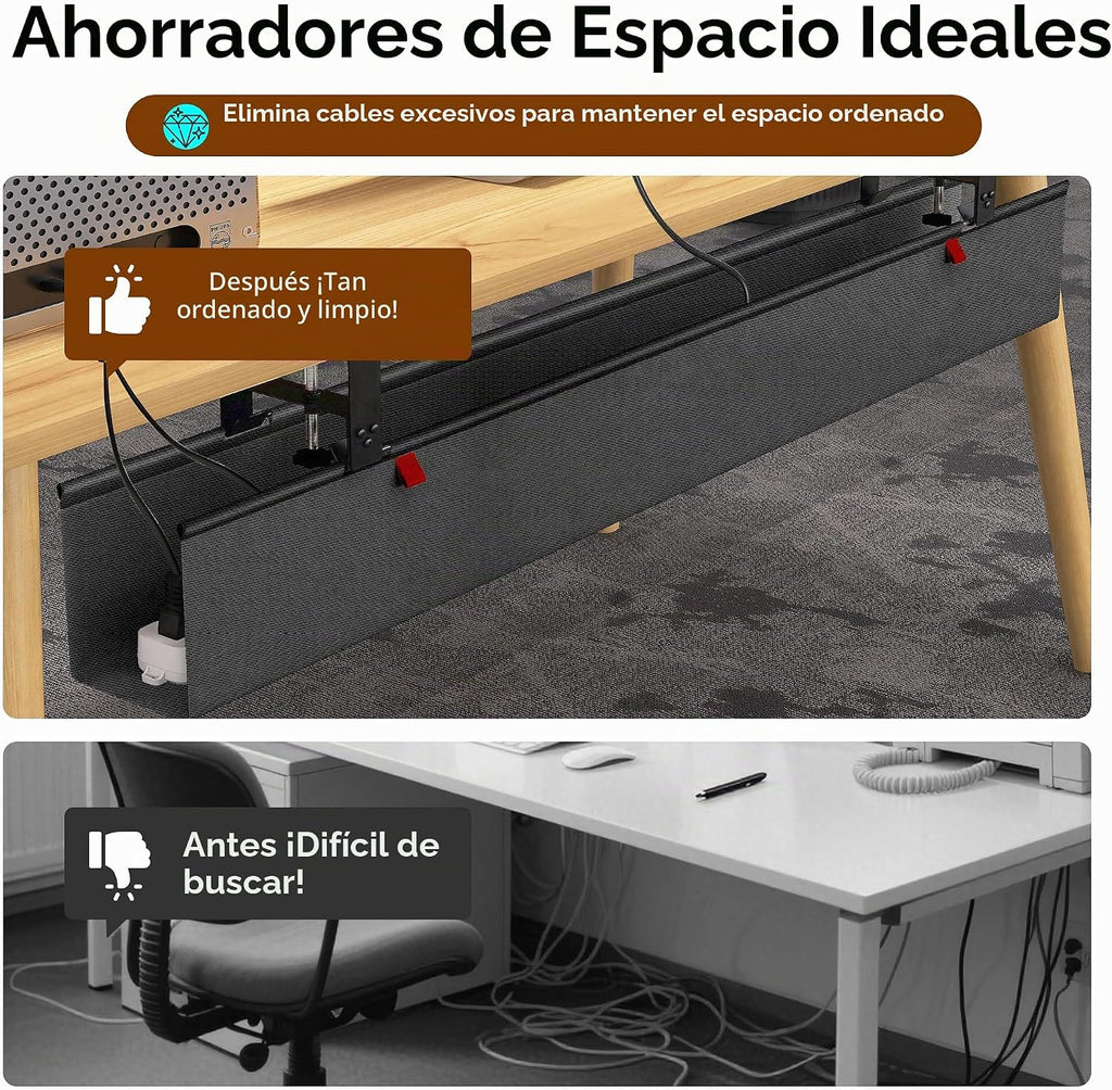 Bandeja de gestión de cables debajo del escritorio de 48" para juego, Negro sin taladro, Organizador de cables para PC, Grande anti-hundimiento para ocultar cables, Red de gestión de cables furtiva para estación de batalla (Negro, 47.8")