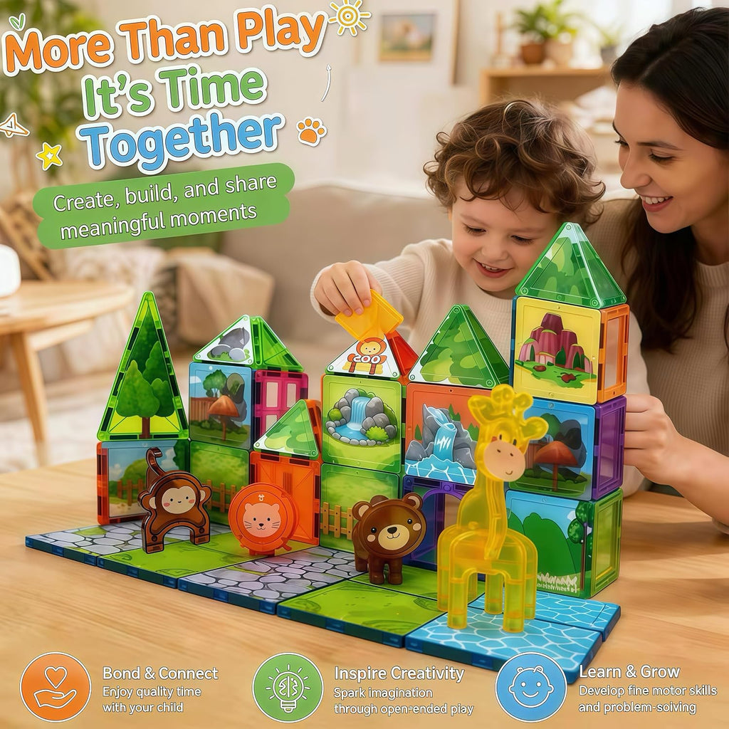 LATI Zoo World - Azulejos magnéticos para niños con jirafa, león y oso