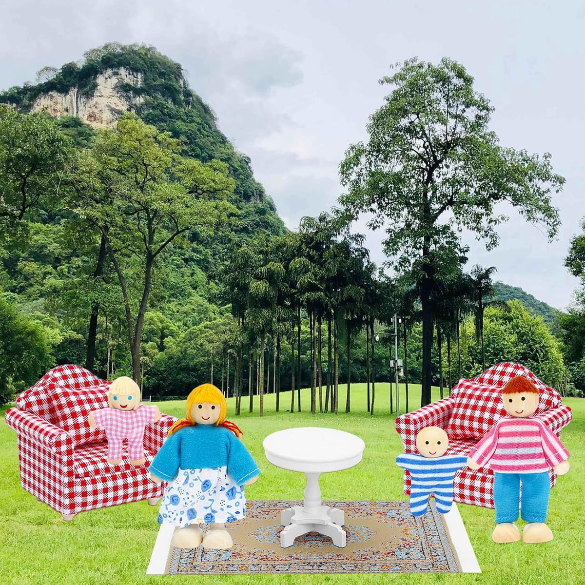 ONEST Juego de 12 piezas de casa de muñecas de madera, mini figuras