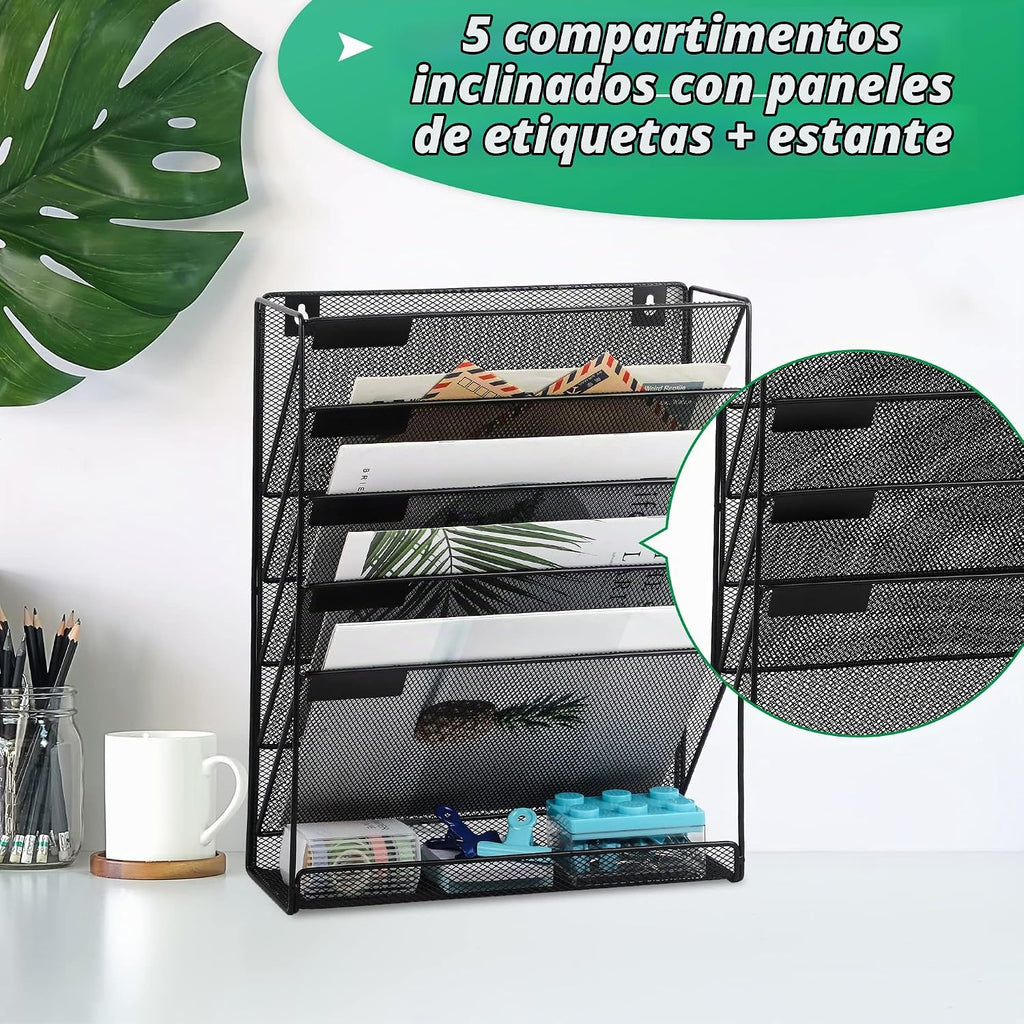 EaseOffice organizador de oficina vertical de 5 hileras, de material de red de metal, color negro, para la oficina o el hogar.