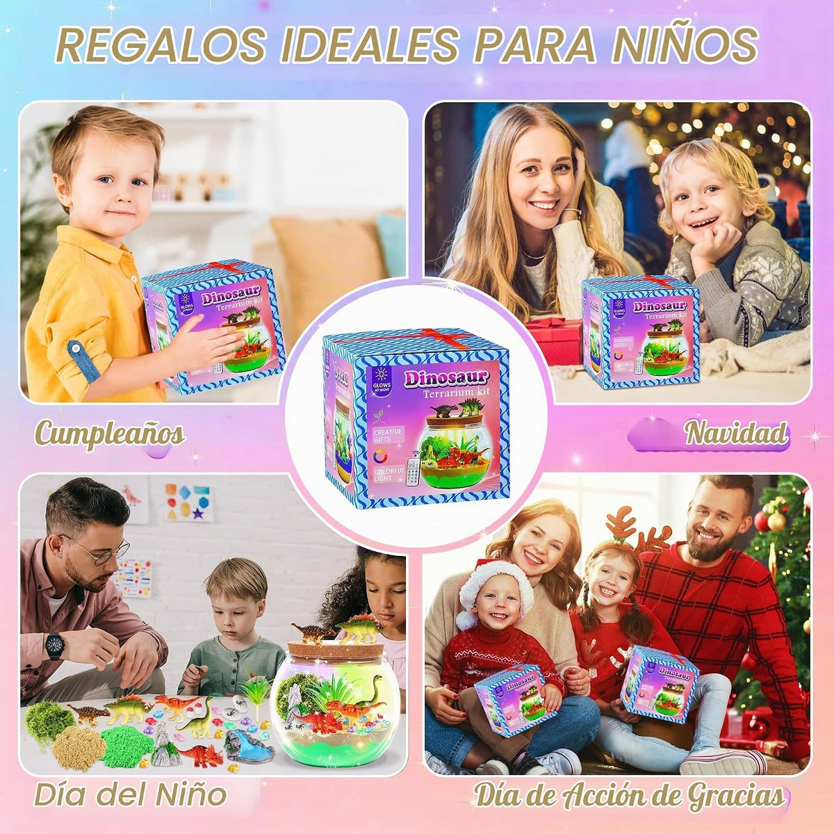Kit de terrario de dinosaurio para niños, juguetes de actividades de dinosaurios para niños, regalos de cumpleaños para niños de 4 a 12 años