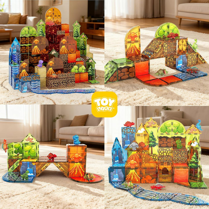 TOY Life Juego de 79 piezas de fichas magnéticas de dinosaurios, bl...