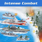 Juego de Juguetes de Portaaviones, Juguetes Militares, Lanza Batalla Naval con 12 Piezas de Soldaditos Verdes, 3 Pequeños Aviones de Juguete, 3 Barcos de Juguete, Juguetes del Ejército para