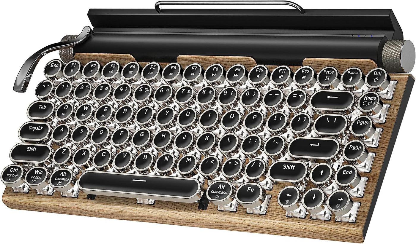 Teclado de máquina de escribir retro, teclado mecánico inalámbrico...