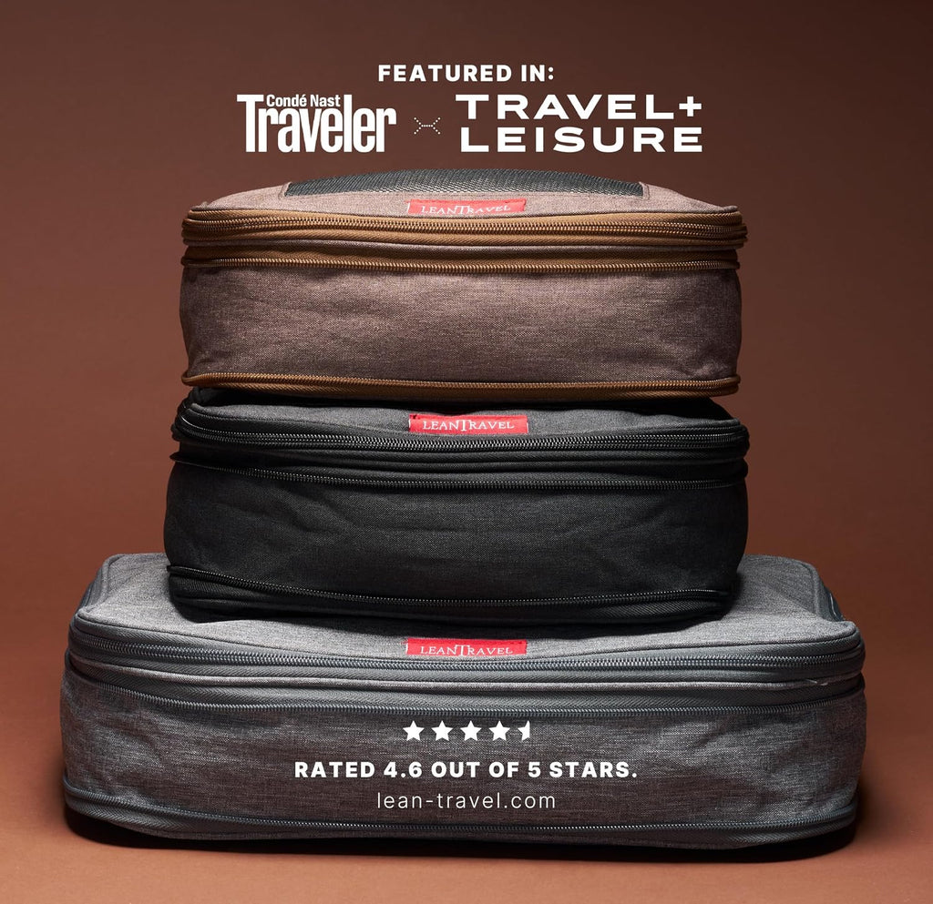 LeanTravel Cubos de embalaje de compresión de alta calidad para viajes, bolsas organizadoras de maleta con doble cremallera y panel de malla transpirable, artículos esenciales para equipaje de mano