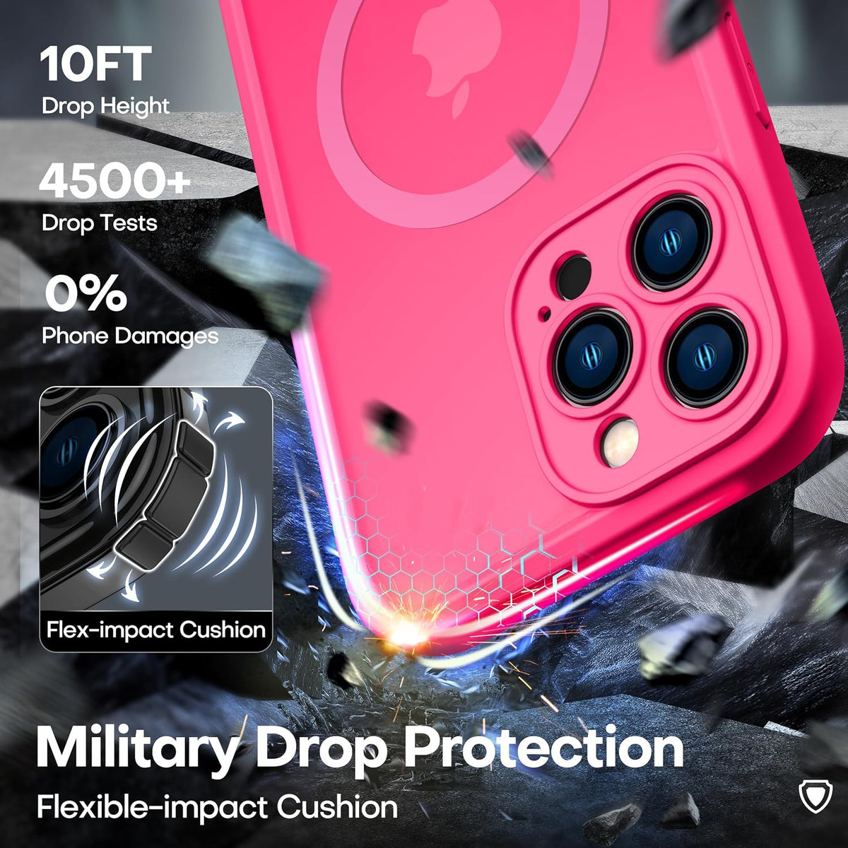 ImpactStrong Protector magnético diseñado para iPhone 13 Pro Max [protección de cámara] [prueba de caídas de grado militar] [compatible con MagSafe] Funda de teléfono delgada translúcida mate (6.7