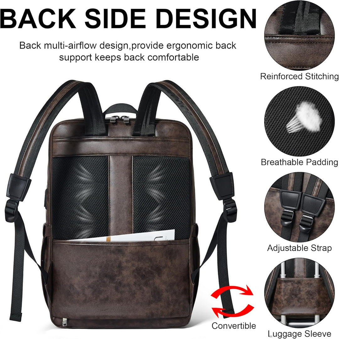 Shrrie Mochila para portátil de cuero vegano de 16 pulgadas con car...
