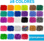 INSCRAFT Más de 17500 bandas de goma con contenedor azul de 3 capas, 28 colores, 600 clips en S, 352 cuentas, 40 colgantes de dibujos animados, kit de repuesto para hacer pulseras para niños
