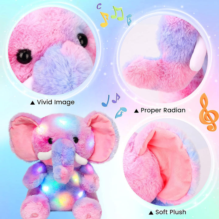 Hopearl Elefante de peluche con luces LED y música colorido, con vo...