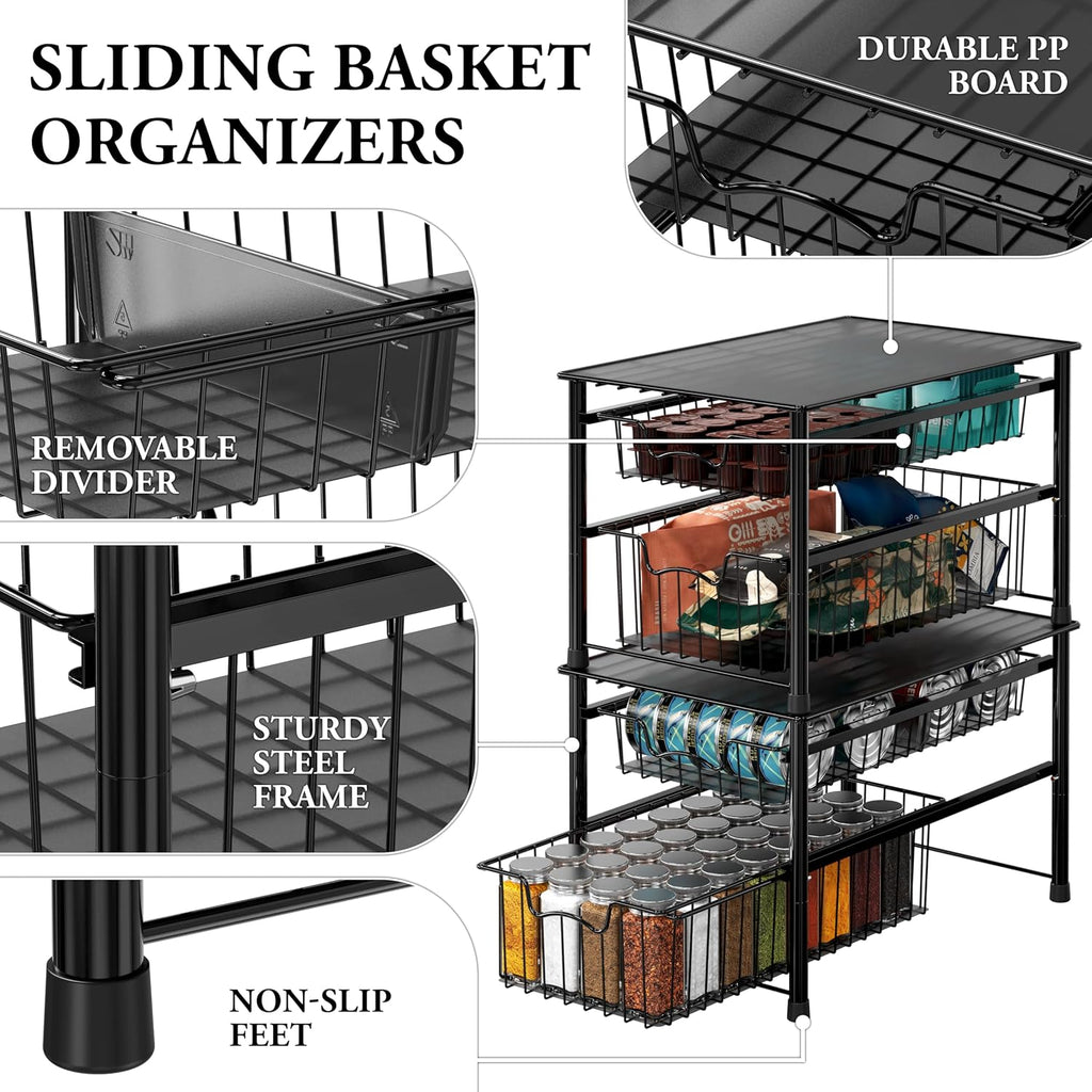 Simple Houseware Cajón organizador apilable de cesta deslizante, negro, 2 niveles