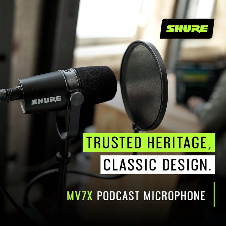 Shure MV7X - Micrófono dinámico XLR cardioide con aislamiento de vo...