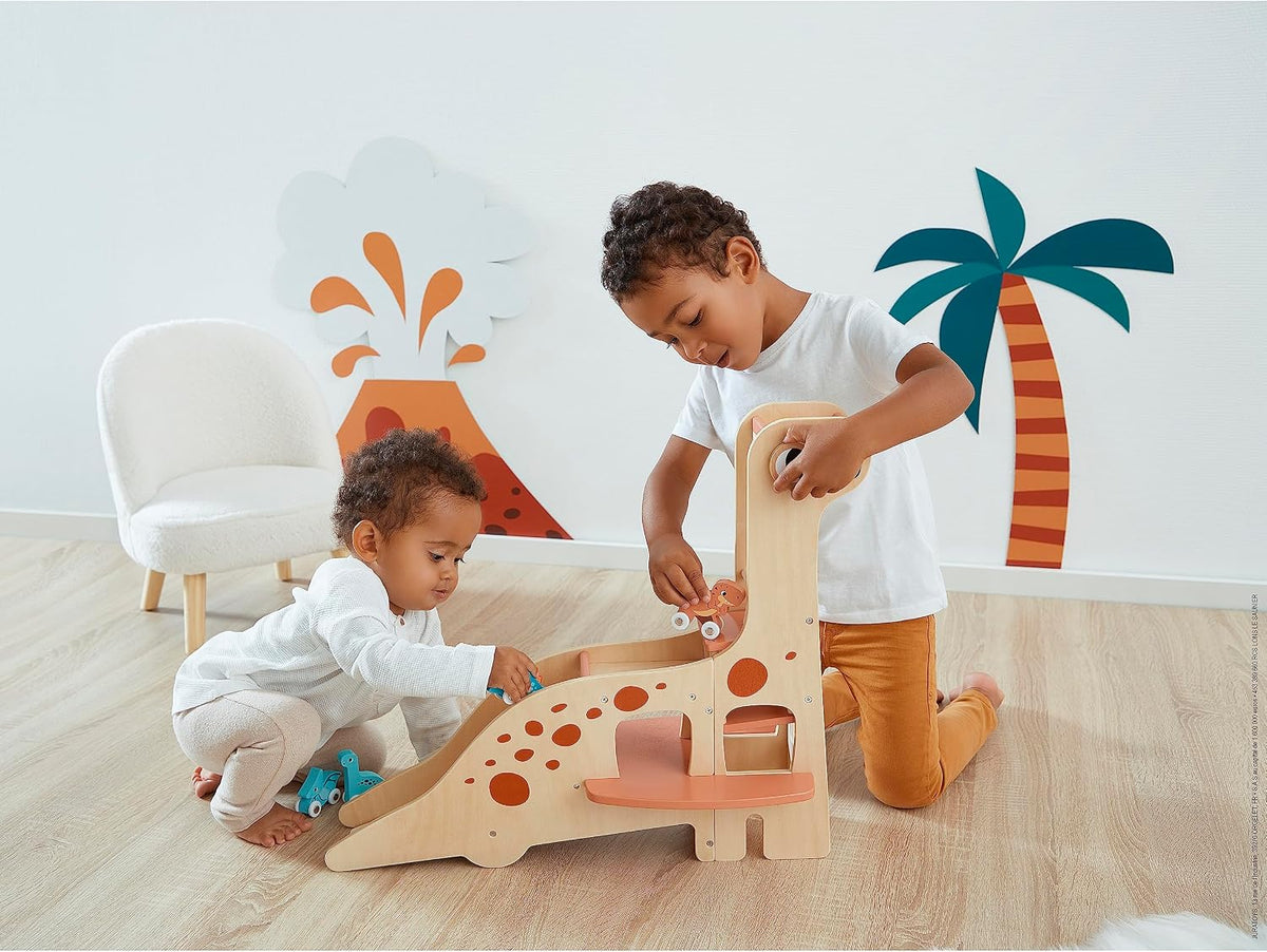 Janod - Dino - Garaje de dinosaurios de madera - Edades 2-6 años