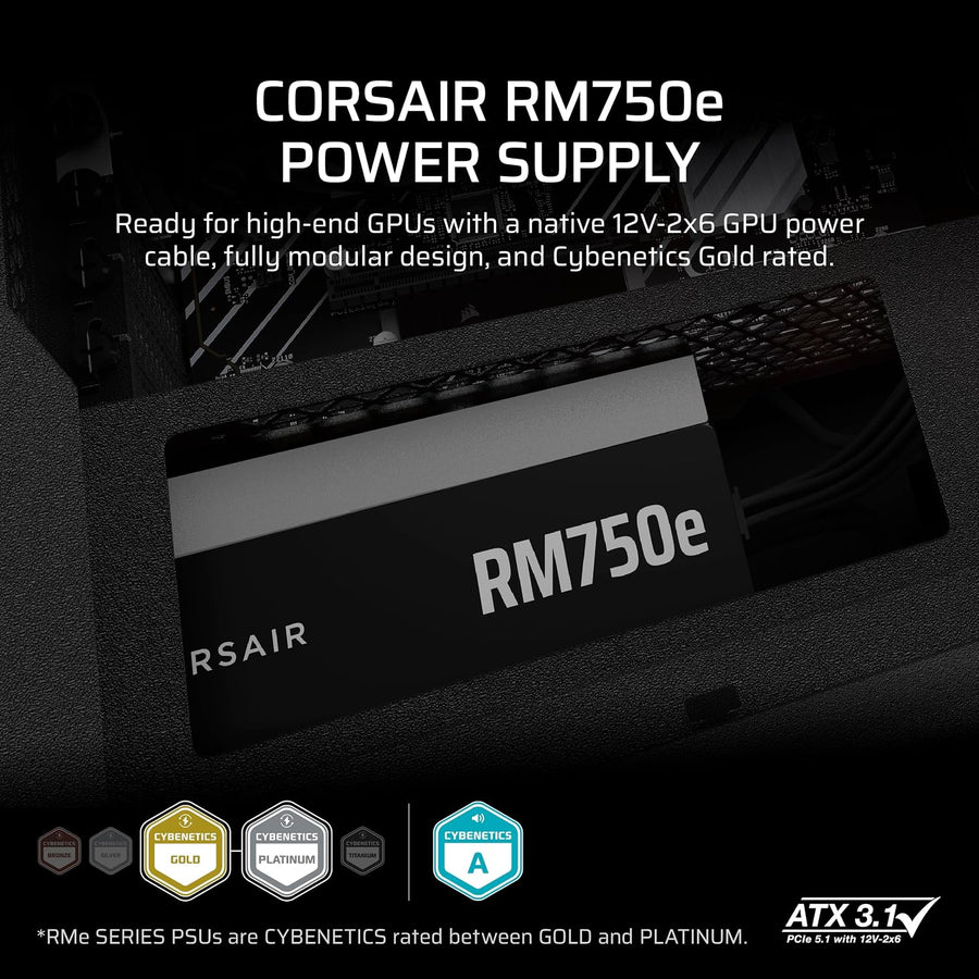 CORSAIR RM750e ATX 3.1 PCIe 5.1 Ready Fuente de alimentación comple...