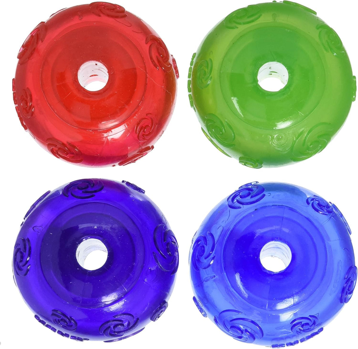 KONG Dog Squeezz Ball - Pelota mediana de colores surtidos, verde, rojo, azul, morado, paquete de 4
