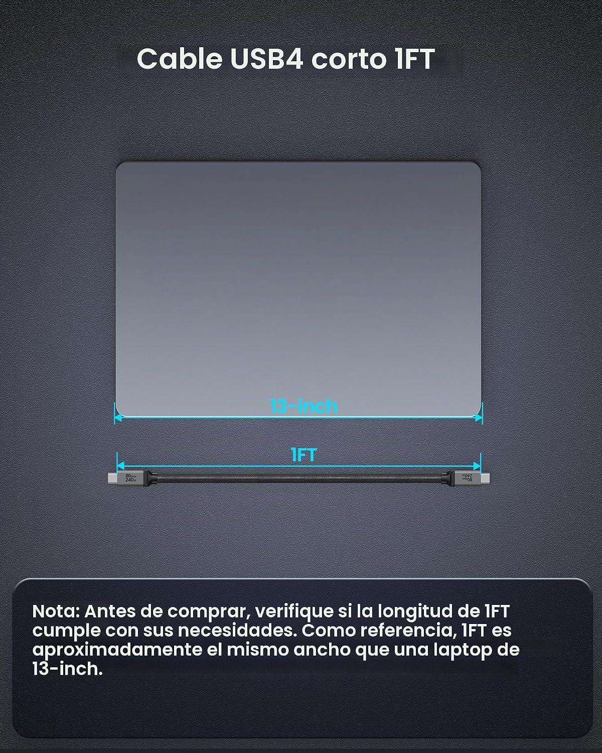 Silkland USB 4 para Thunderbolt 5 Cable 1FT, 80Gbps Sincronización de Datos, 240W de Carga