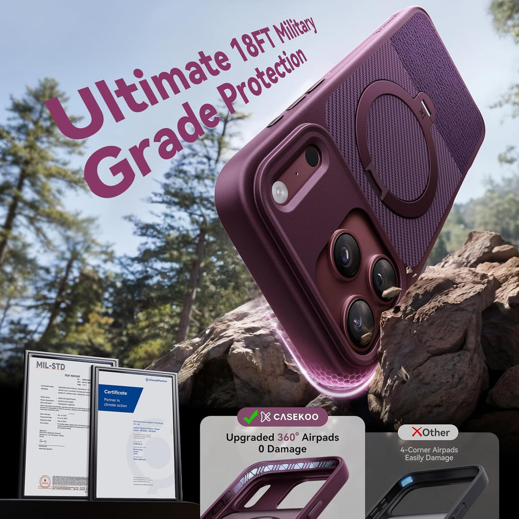 CASEKOO Texture Purple 360 Spin Soporte magnético para iPhone 18 Pro Max