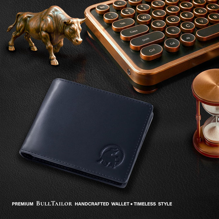 BULLTAILOR Billetera de cuero de grano completo para hombre, minima...