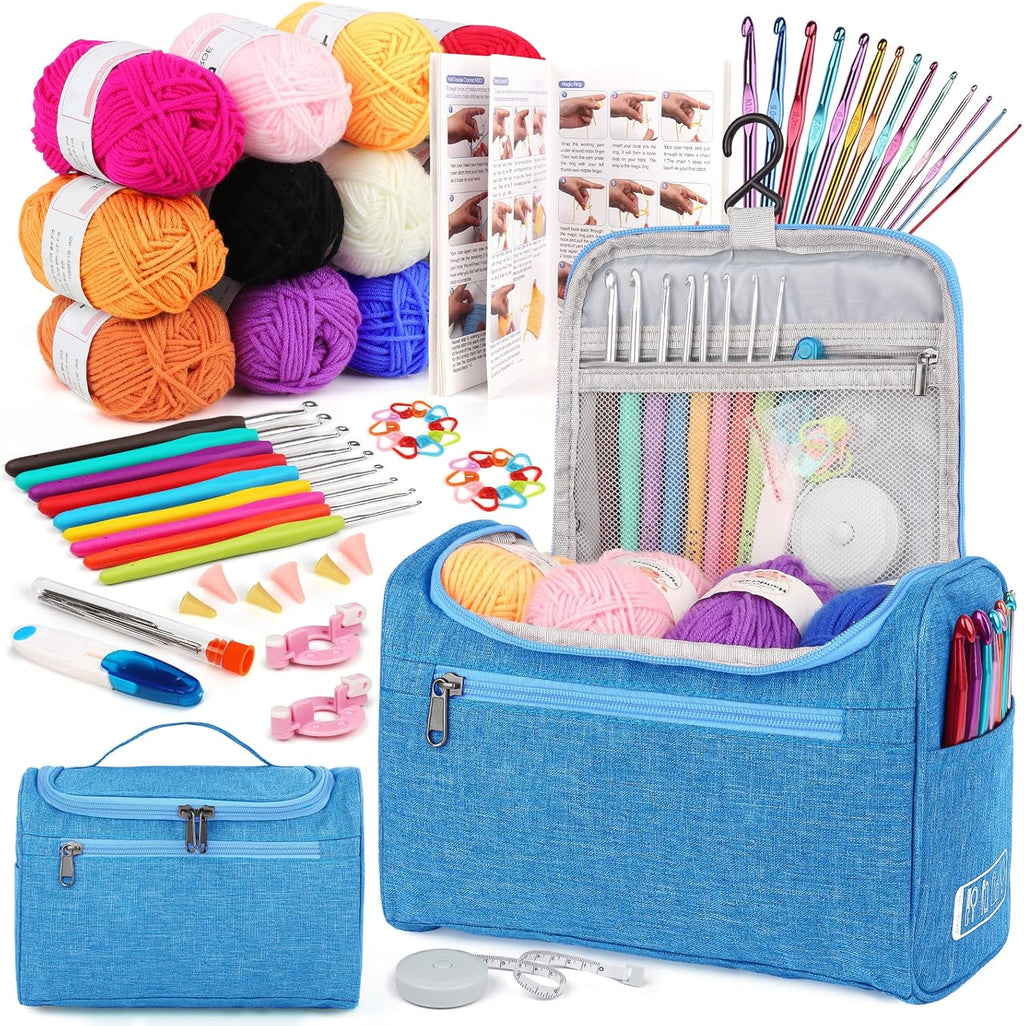 Aeelike - Kits de ganchillo para principiantes, adultos y niños, juego completo de ganchillo, color azul