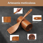 Cucharas de madera para cocinar, juego de utensilios de cocina antiadherentes con 4 cucharas medidoras, juego de espátulas de madera de agarre cómodo, 9 utensilios de cocina de madera de teca