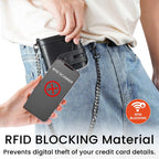 Cartera de cuero genuino para hombre: billetera de cadena antirrobo
