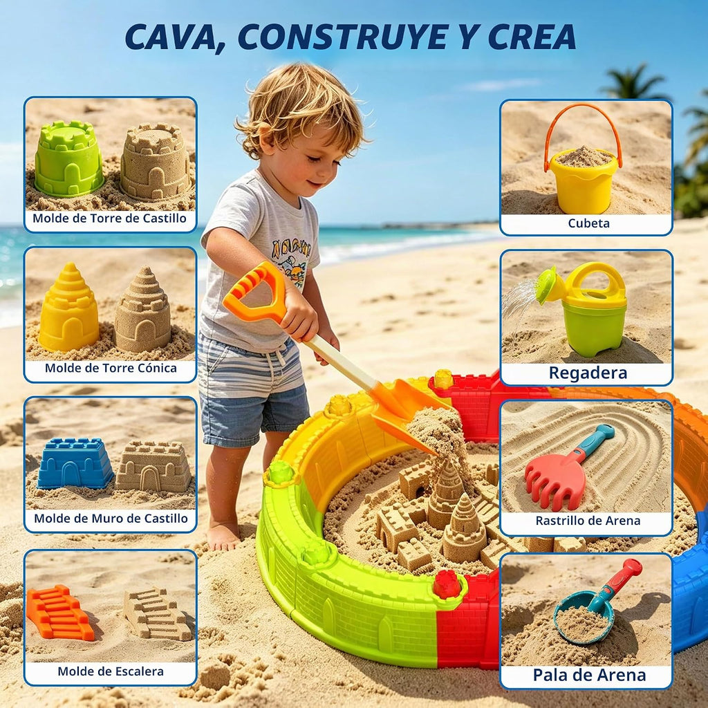 Kit de Construcción de Castillo de Arena, Caja de Arena Portátil con Paredes de Castillo Gigantes
