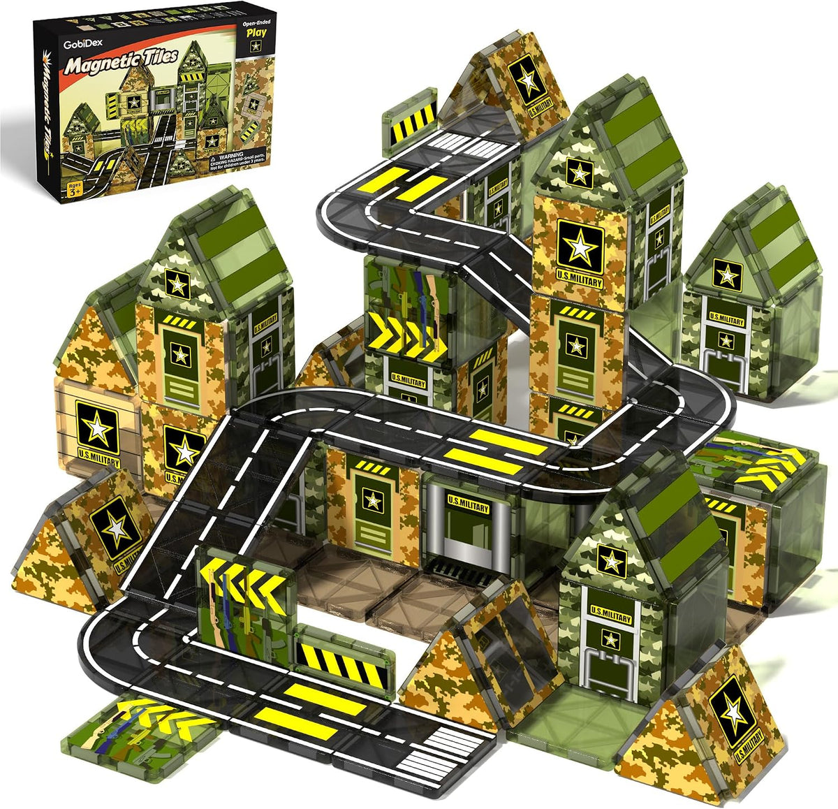 GobiDex Juego de construcción de azulejos magnéticos para niños a partir, Base del ejér