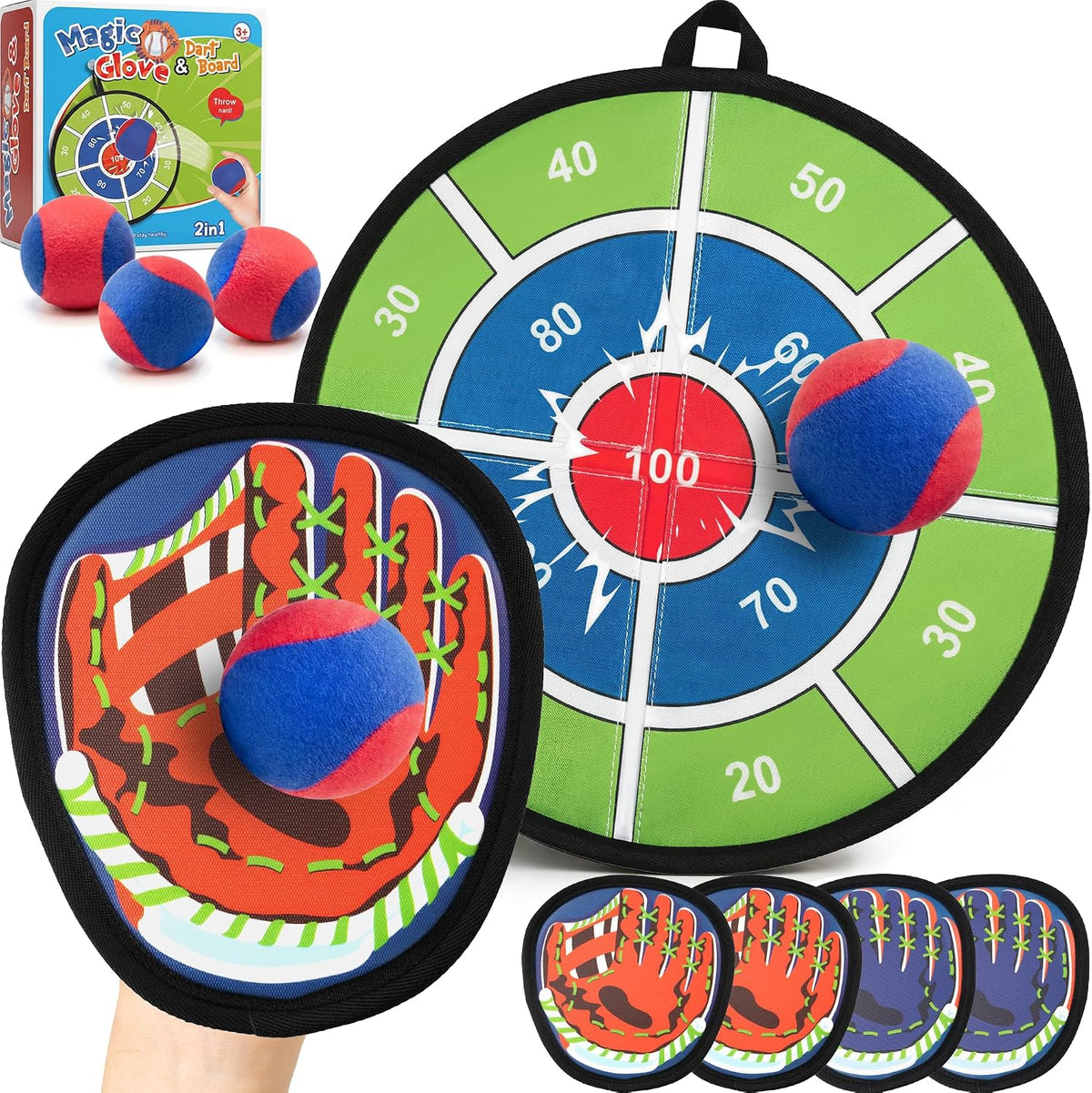 Juego de pelota para lanzar y atrapar, guante de béisbol 2 en 1 para niños pequeños y tablero objetivo, juguete pegajoso para atrapar juguetes al aire libre, juegos al aire libre, patio trasero, playa