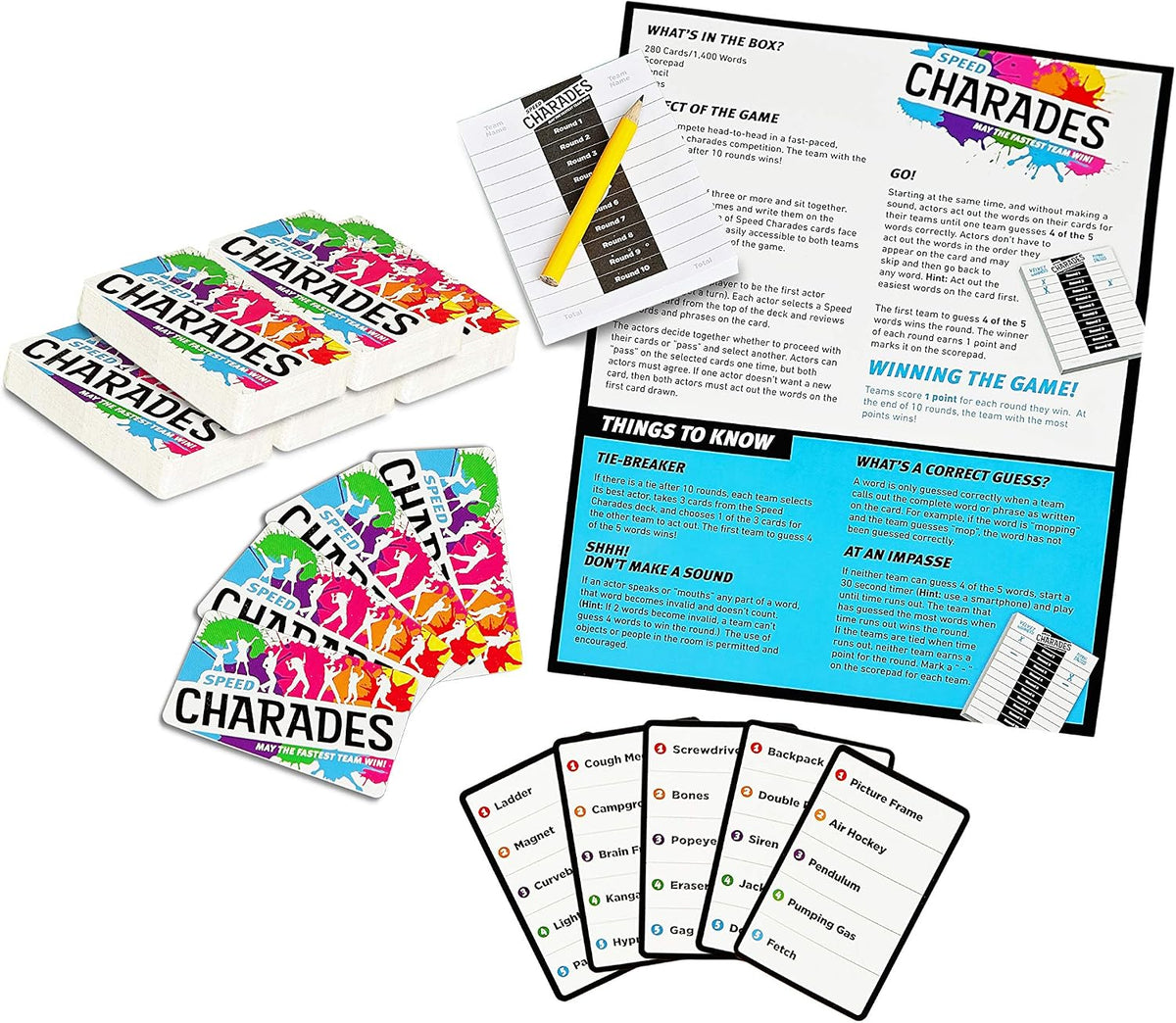 Juego de fiesta Speed Charades - Juego de mesa Charades - Incluye 1400 charadas - Perfecto para grupos y noches de juego familiares