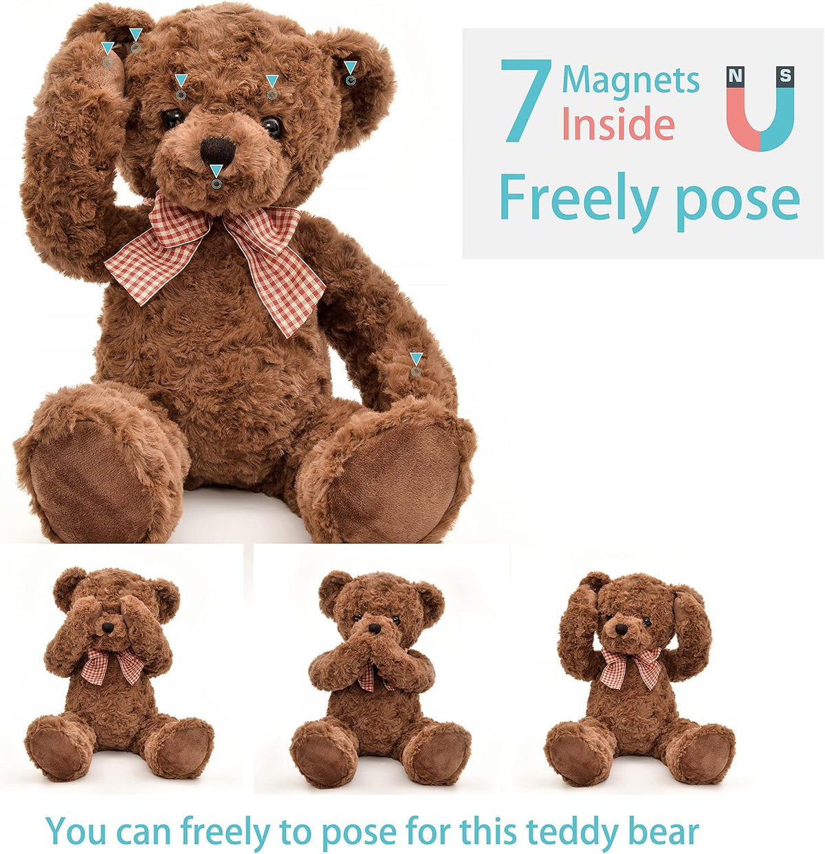 suepcuddly Oso de peluche posado de 20 pulgadas, lindo juguete de peluche para niñas y niños (marrón oscuro)