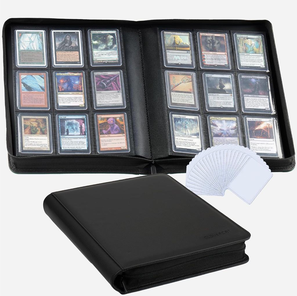Carpeta de 9 bolsillos Toploader, Libro de cartas premium Clovecat, contiene 252 cartas coleccionables con 20 fundas Top-loader removibles, carpetas de PU para cartas, álbum de cartas para MTG, TCG