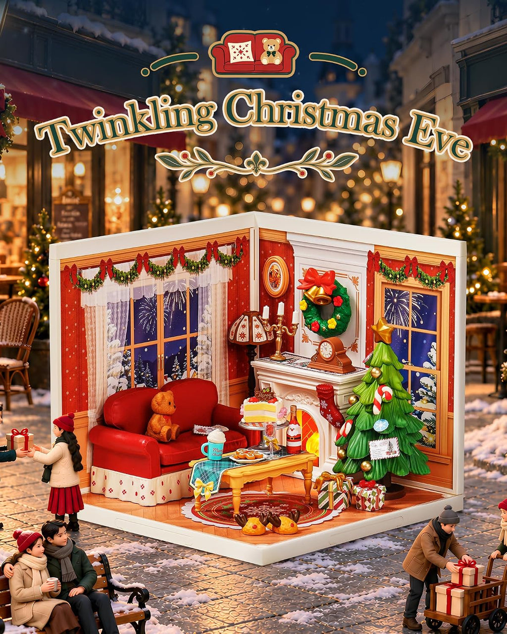 Rolife Super Creador de Navidad, casa en miniatura de plástico, juego de construcción con chimenea y árbol de Navidad, manualidades, pasatiempos, bloques de construcción