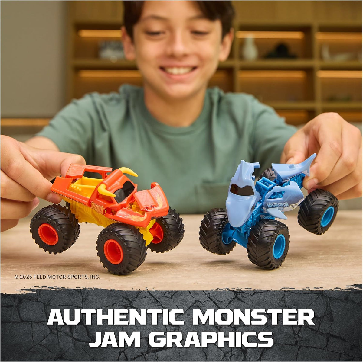 Monster Jam Smash &amp; Bash 2-Pack Monster Trucks, Megalodon &amp;...