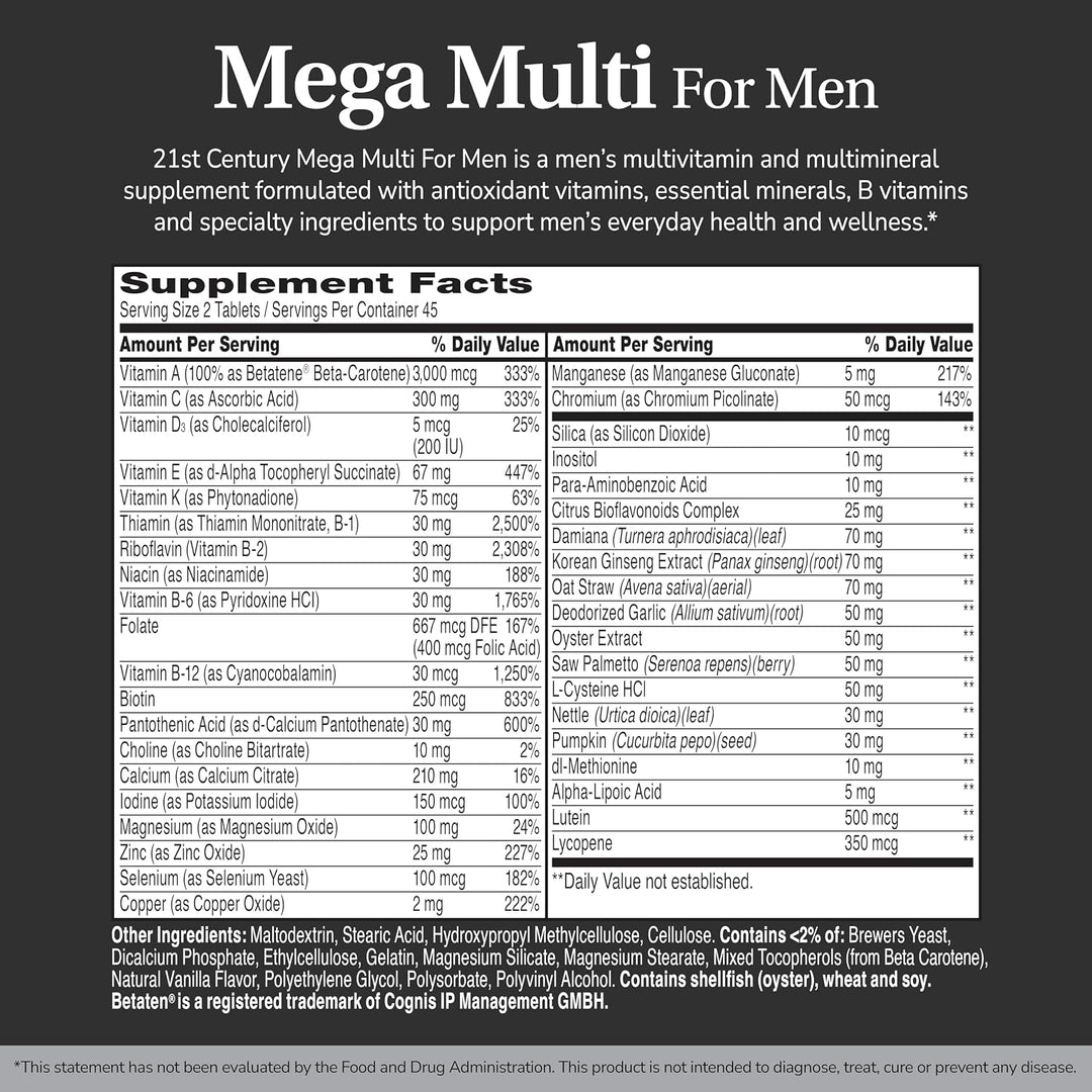 21st Century Mega Multi multivitamínico para hombres, palma enana a...
