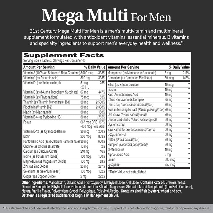 21st Century Mega Multi multivitamínico para hombres, palma enana a...