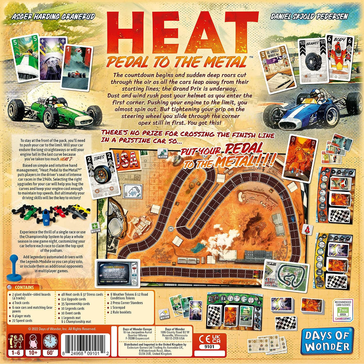 Asmodee HEAT: Pedal to the Metal - Juego de mesa intenso de carreras de autos y estrategia, divertido juego familiar para niños y adultos, a partir de 10 a 4 jugadores, 60 minutos de tiempo de juego