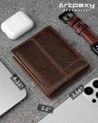 Artpaxy Cartera de cuero genuino plegable con bloqueo RFID para hombre, Marrón oscuro, Classic