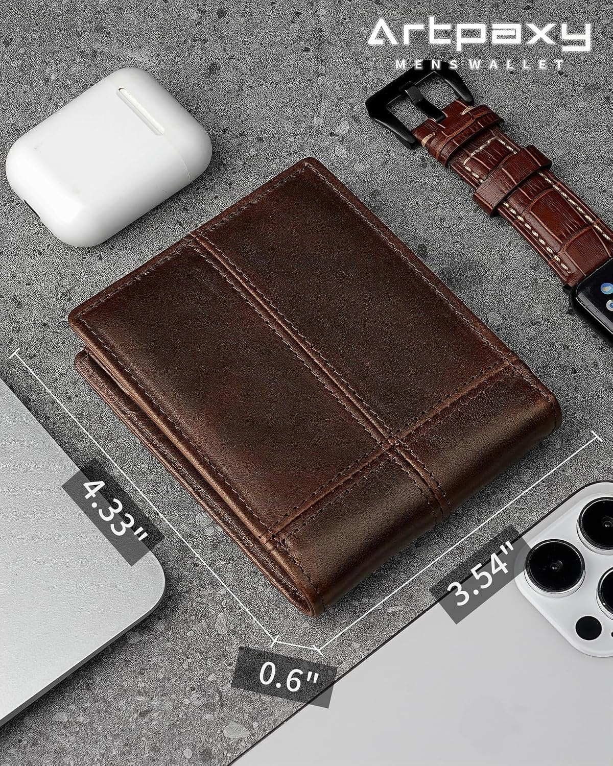 Artpaxy Cartera de cuero genuino plegable con bloqueo RFID para hombre, Marrón oscuro, Classic