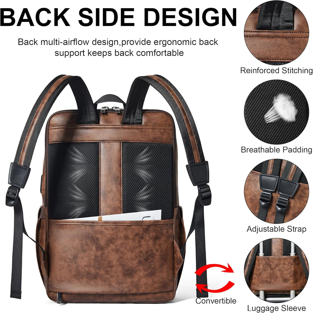 Shrrie Mochila para portátil de cuero vegano de 16 pulgadas con car...